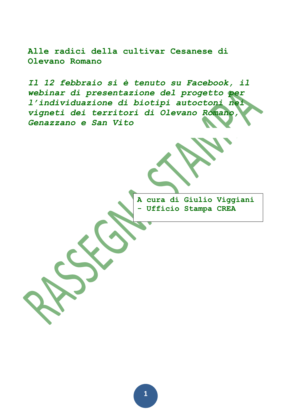 Alle Radici Della Cultivar Cesanese Di Olevano Romano Il 12 Febbraio Si È