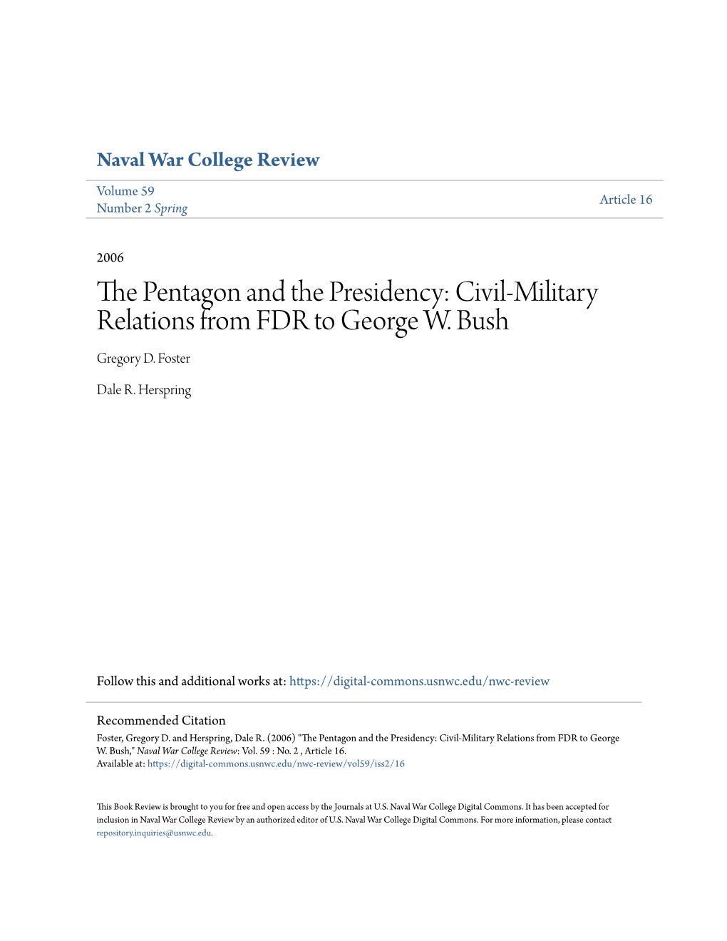 The Pentagon and the Presidency: Civil-Military Relations from FDR To