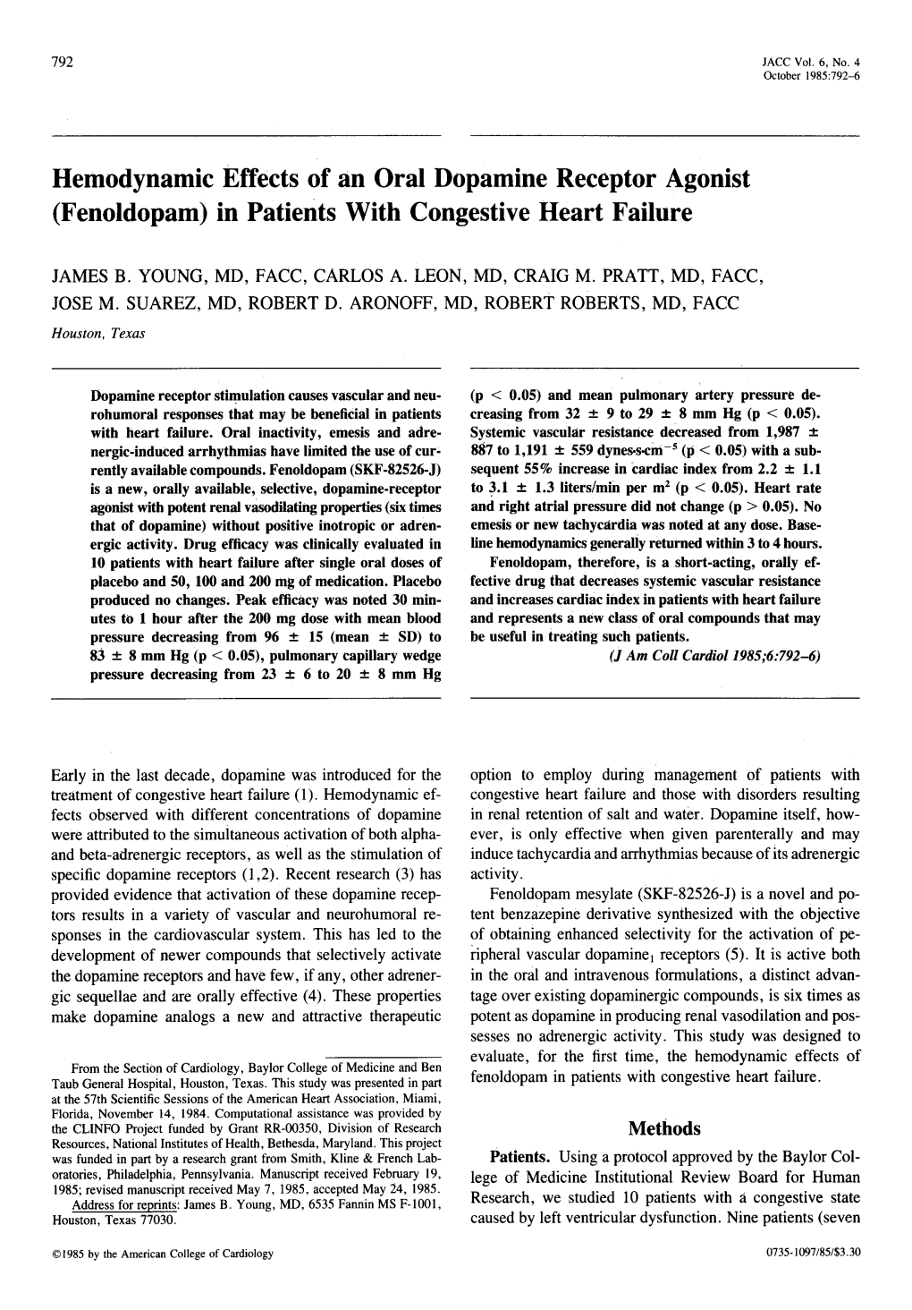 Hemodynamic Effects of an Oral Dopamine Receptor Agonist (Fenoldopam) in Patients with Congestive Heart Failure