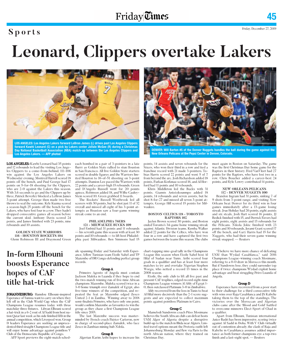 Leonard, Clippers Overtake Lakers
