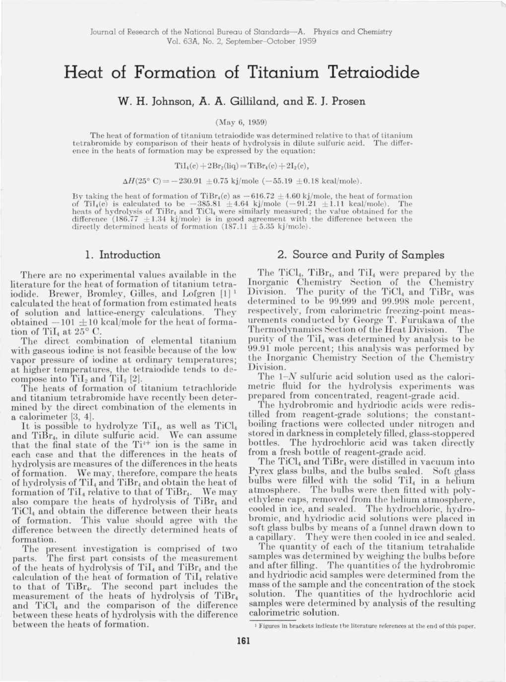 Heat of Formation of Titanium Tetraiodide