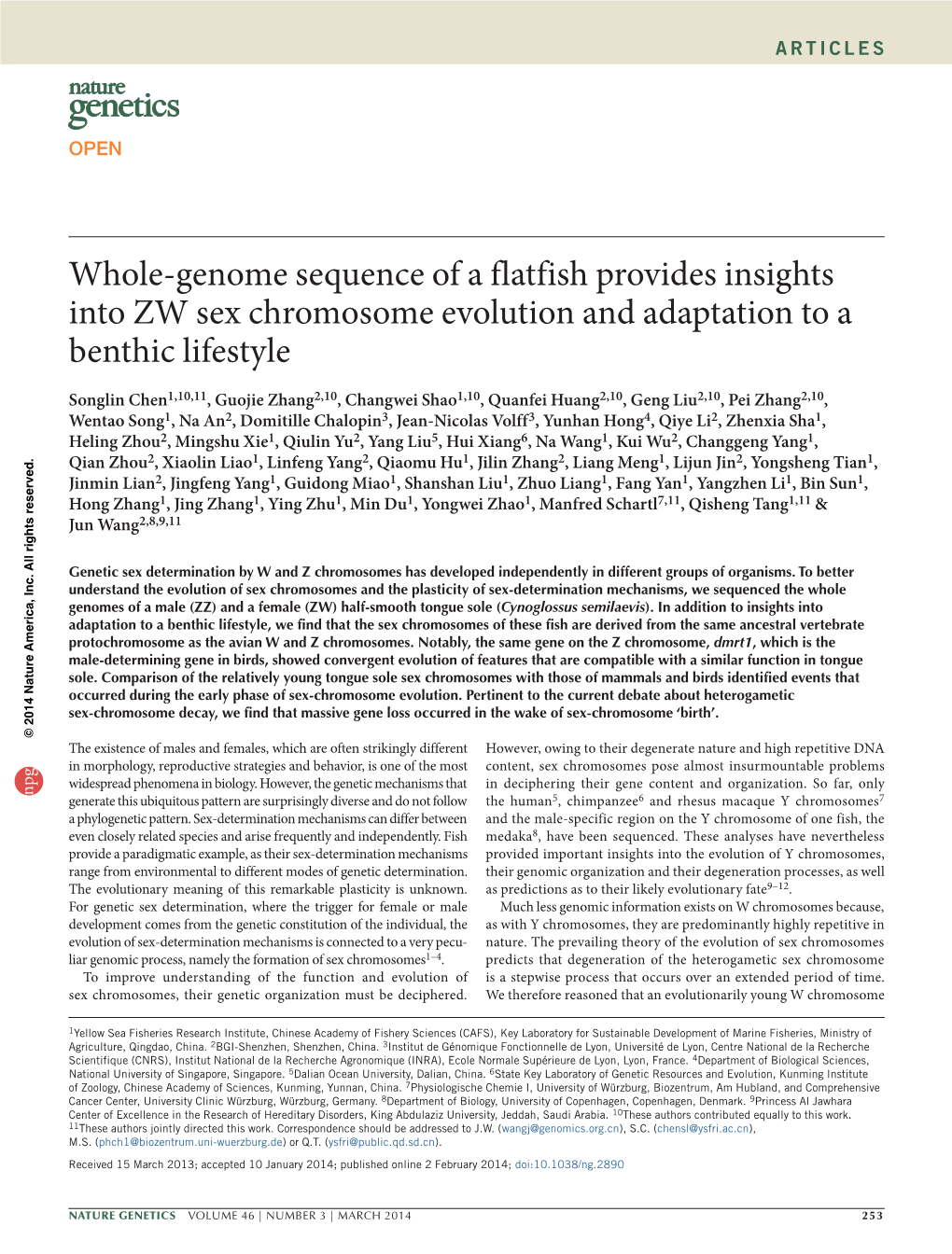 Whole-Genome Sequence of a Flatfish Provides Insights Into ZW Sex Chromosome Evolution and Adaptation to a Benthic Lifestyle