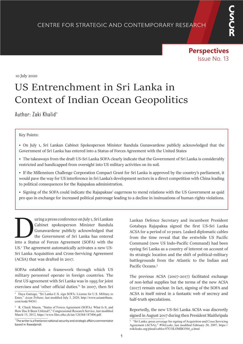 US Entrenchment in Sri Lanka in Context of Indian Ocean Geopolitics