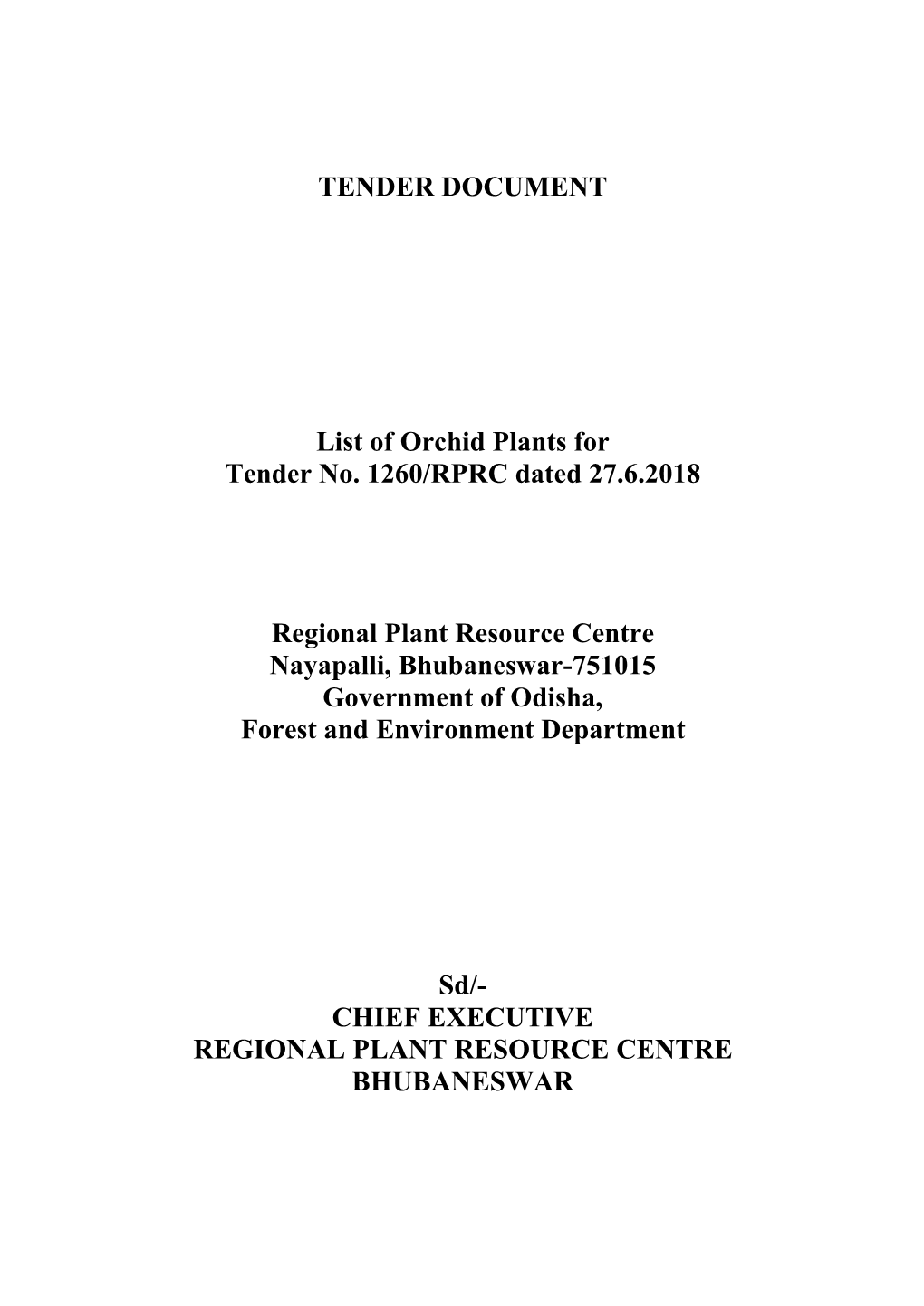 TENDER DOCUMENT List of Orchid Plants for Tender No. 1260/RPRC