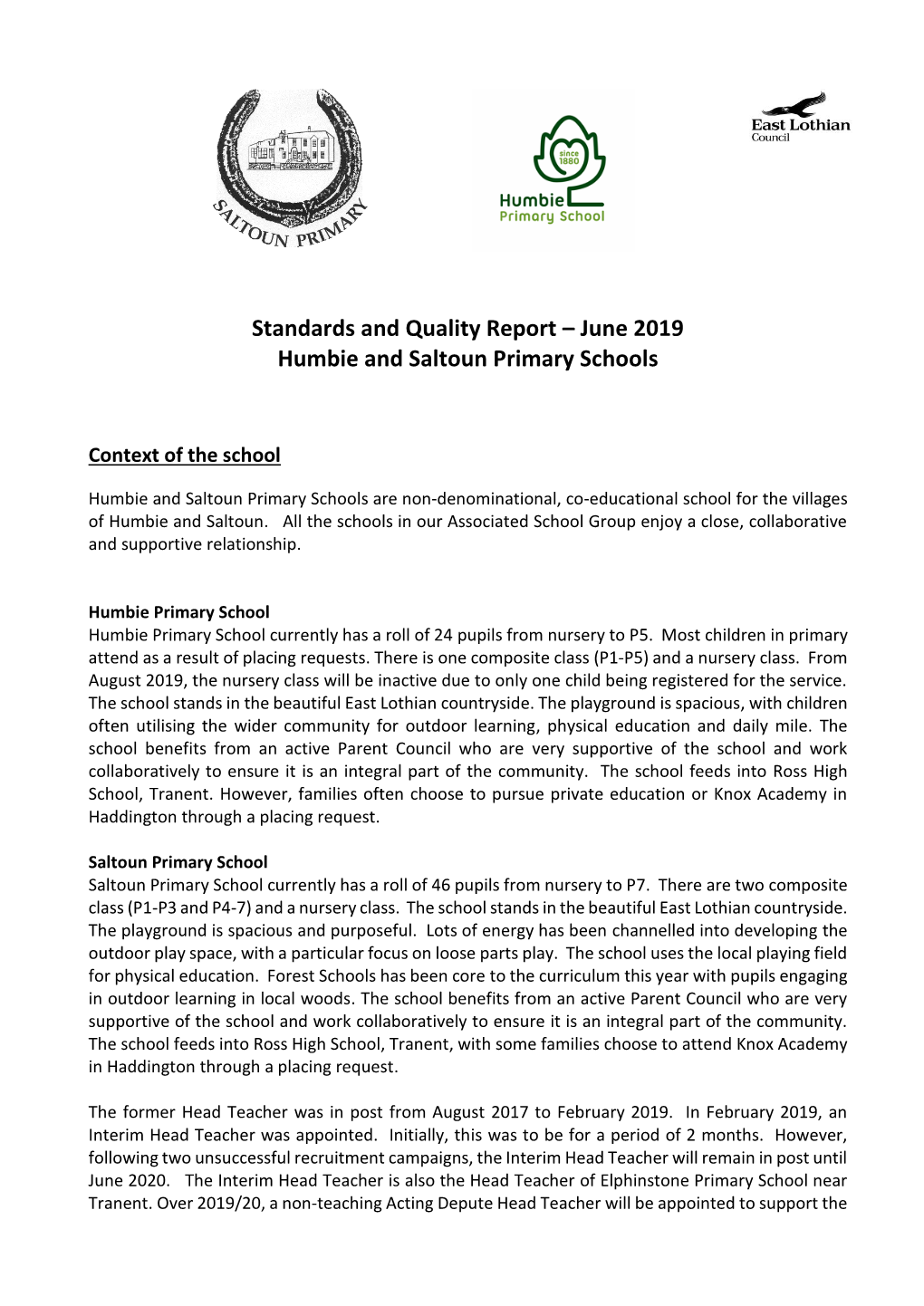 Humbie and Saltoun Primary Schools Standards and Quality Report