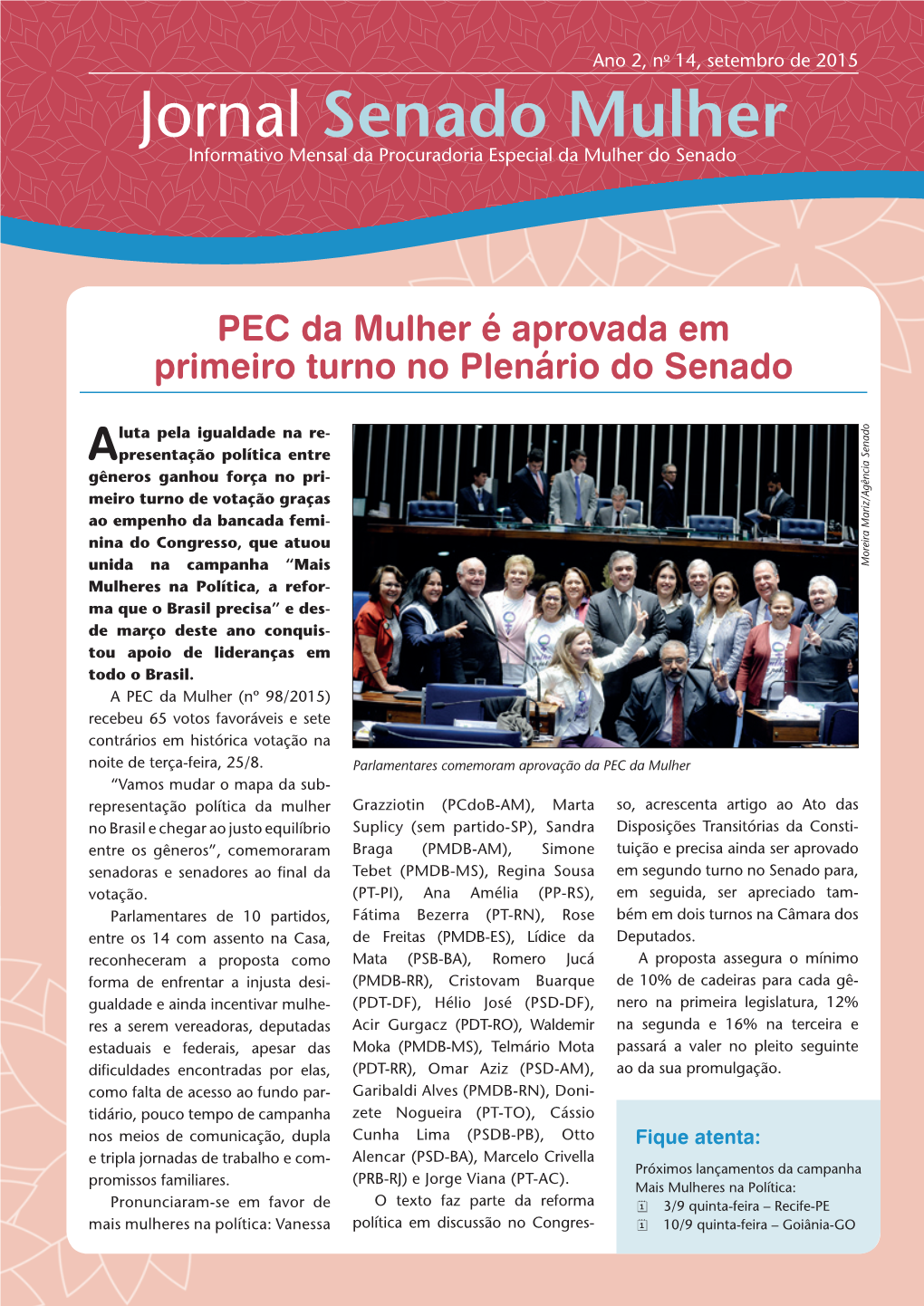 Jornal Senado Mulher Informativo Mensal Da Procuradoria Especial Da Mulher Do Senado