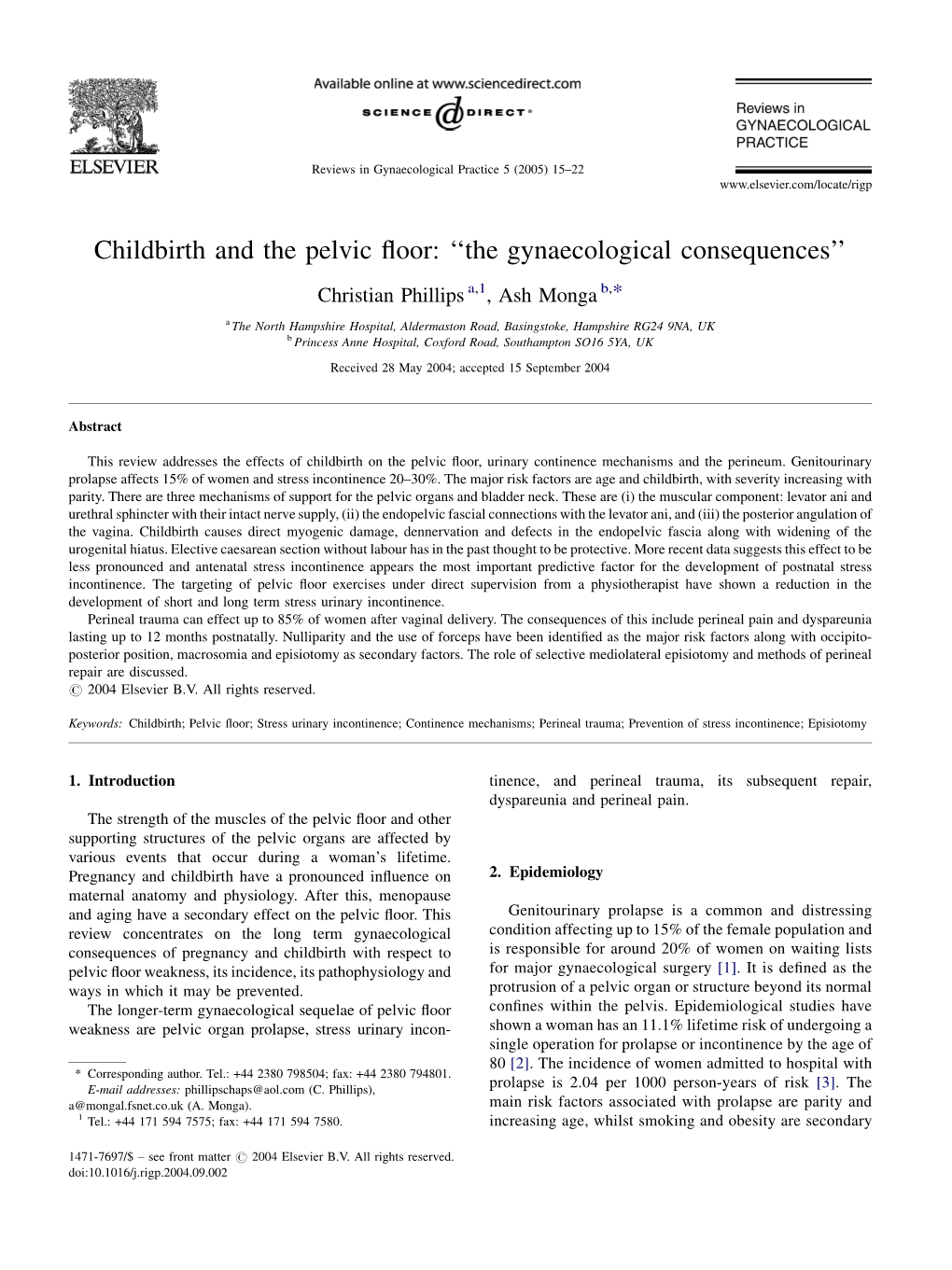 Childbirth and the Pelvic Floor: ''The Gynaecological Consequences''