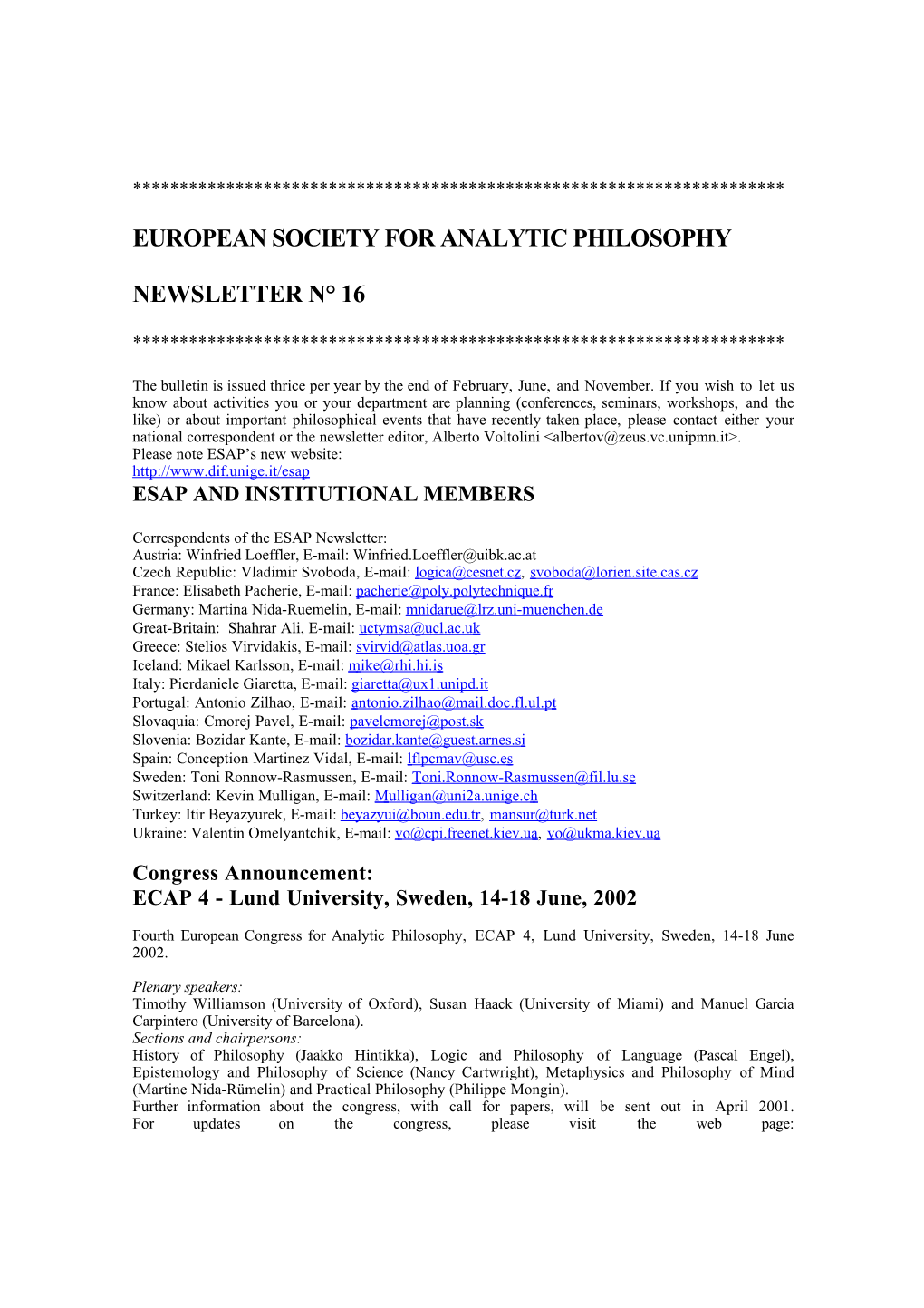 European Society for Analytic Philosophy
