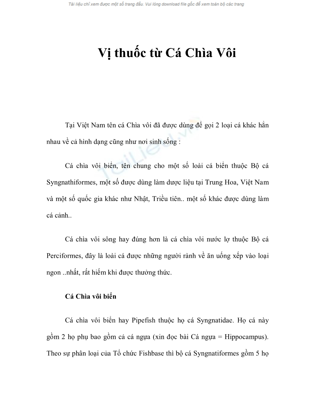 Vị Thuốc Từ Cá Chìa Vôi