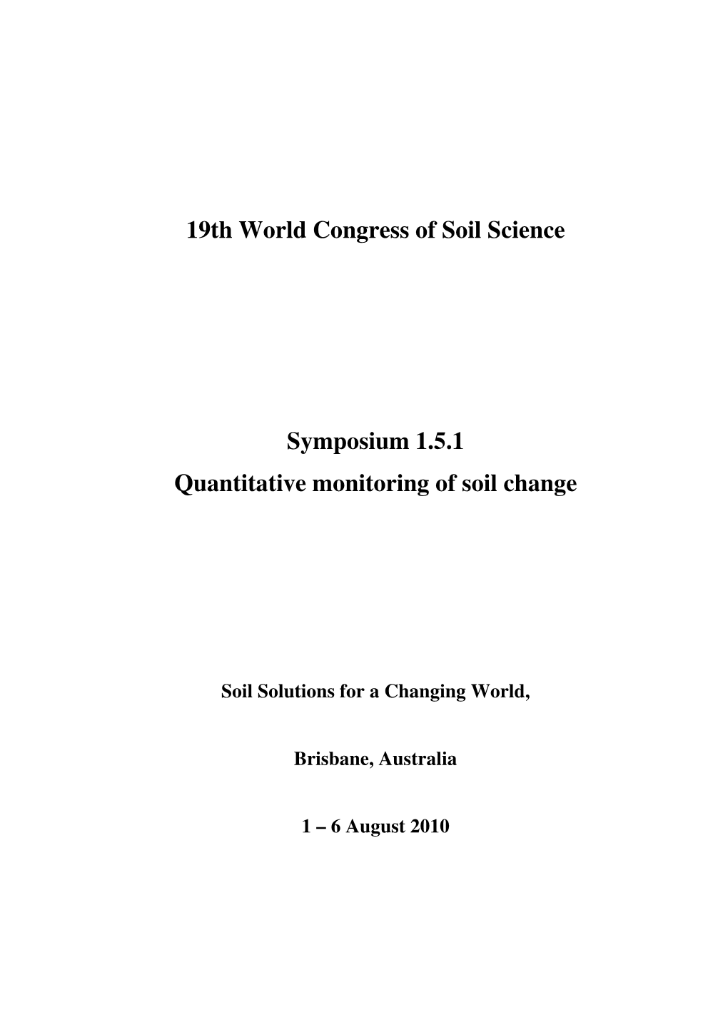 19Th World Congress of Soil Science Symposium 1.5.1 Quantitative