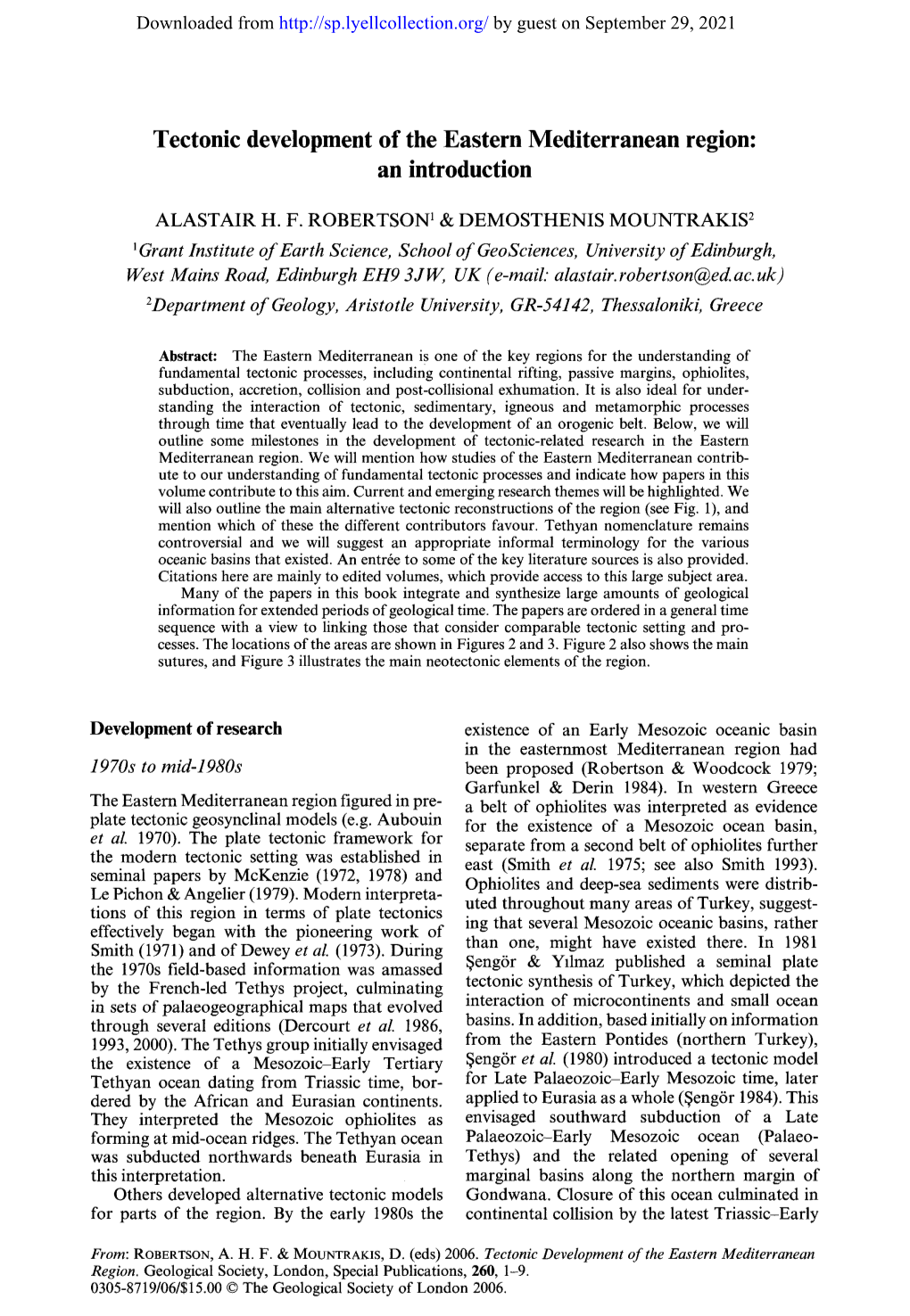 Tectonic Development of the Eastern Mediterranean Region: an Introduction