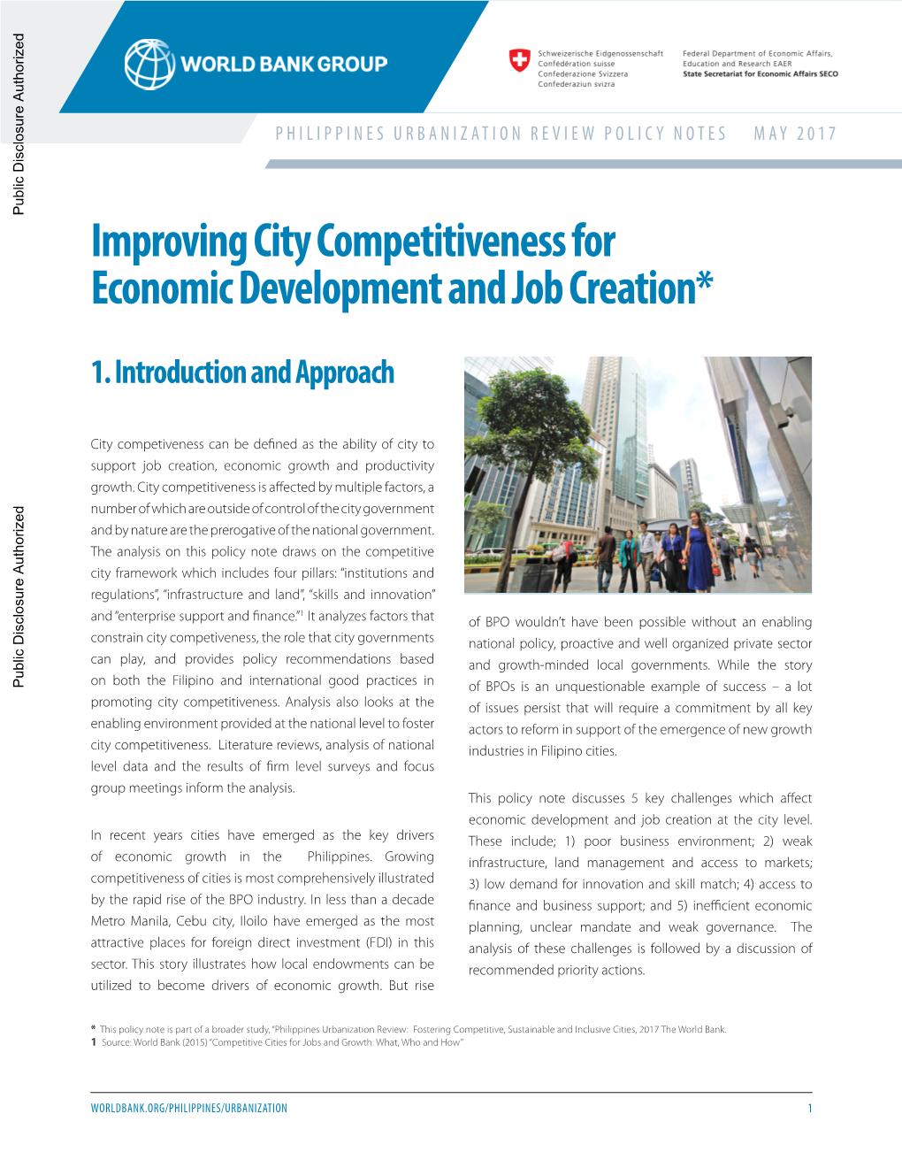 Improving City Competitiveness for Economic Development and Job Creation*
