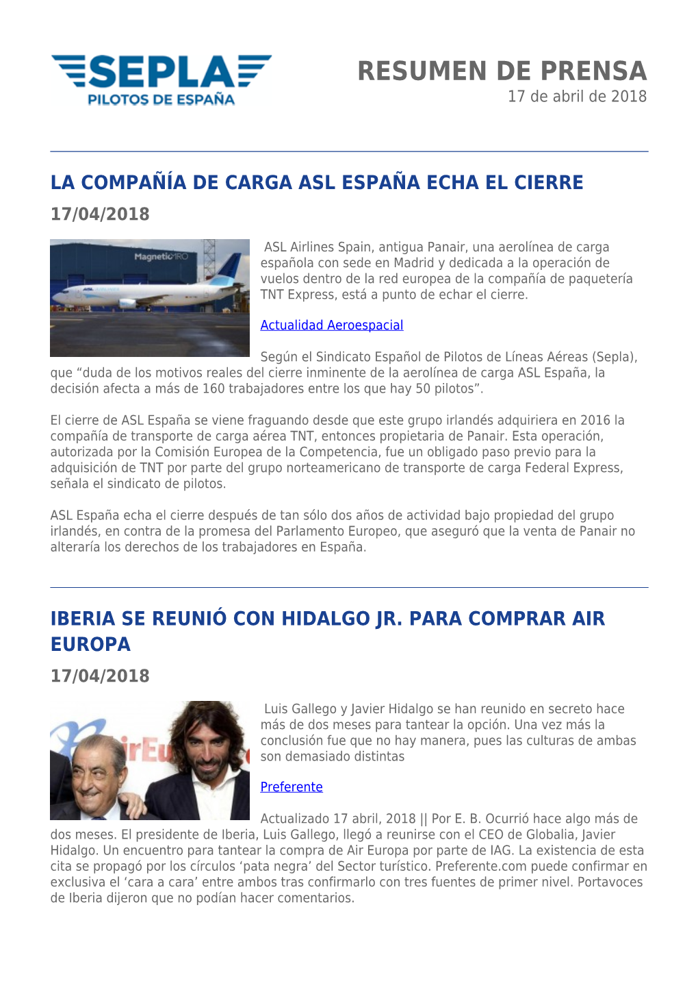 RESUMEN DE PRENSA 17 De Abril De 2018