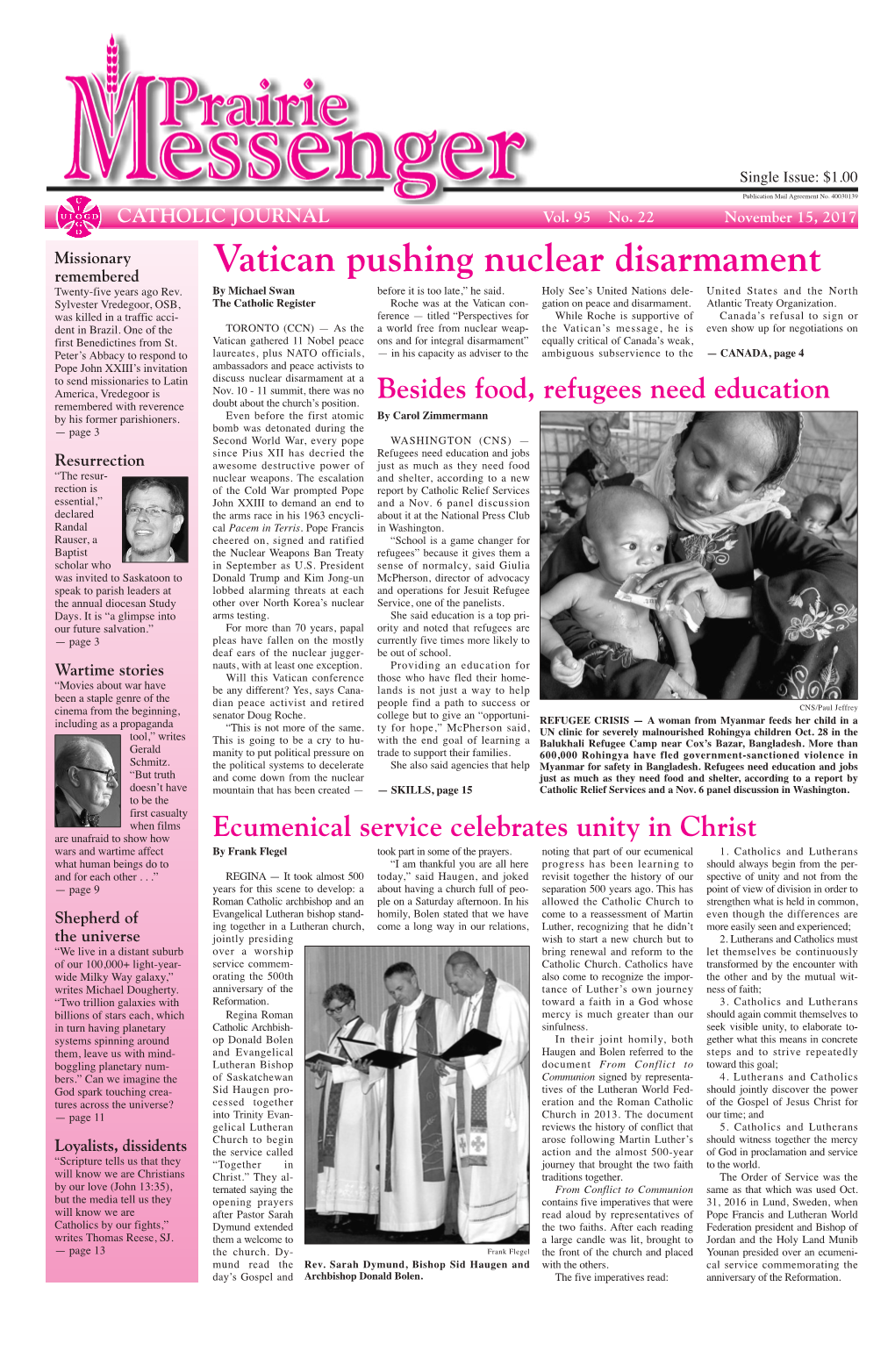 Vatican Pushing Nuclear Disarmament Remembered