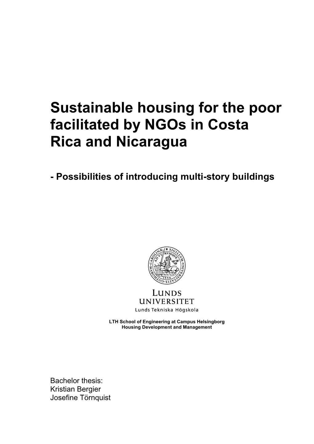 Sustainable Housing for the Poor Facilitated by Ngos in Costa Rica and Nicaragua