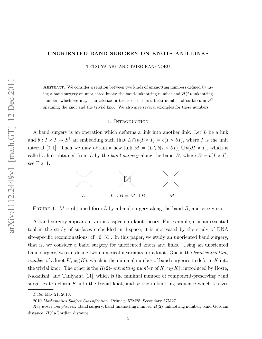 Arxiv:1112.2449V1 [Math.GT] 12 Dec 2011 Nevl[0 Interval Aldaln Bandfrom Obtained Link a Called and E I.1