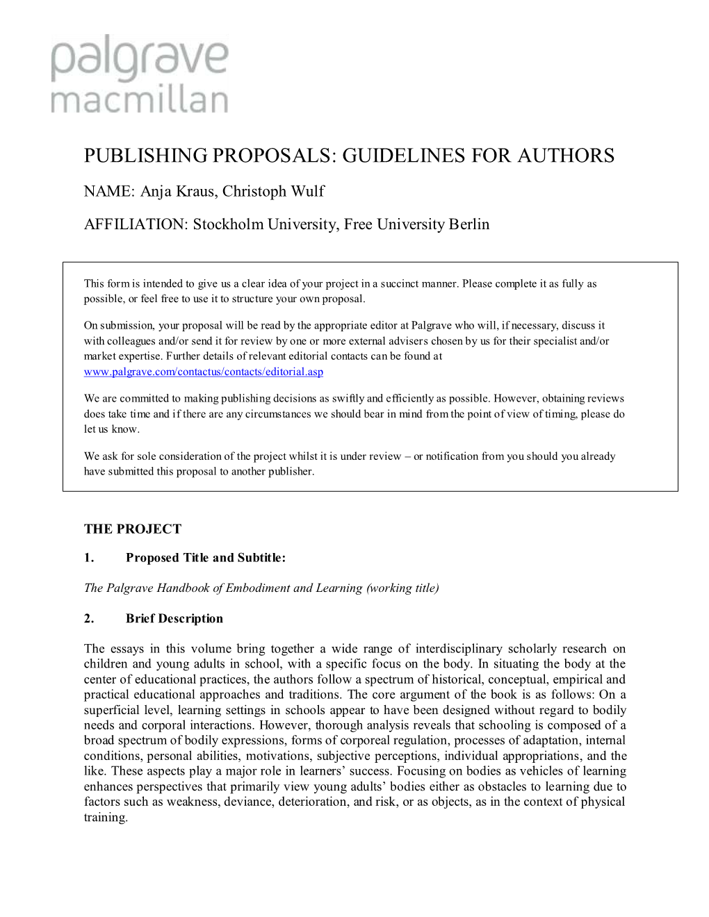 Publishing Proposals: Guidelines for Authors