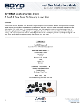 Boyd Heat Sink Fabrications Guide a Quick & Easy Guide to Choosing a Heat Sink