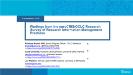Findings from the Eurocris/OCLC Research Survey of Research Information Management Practices