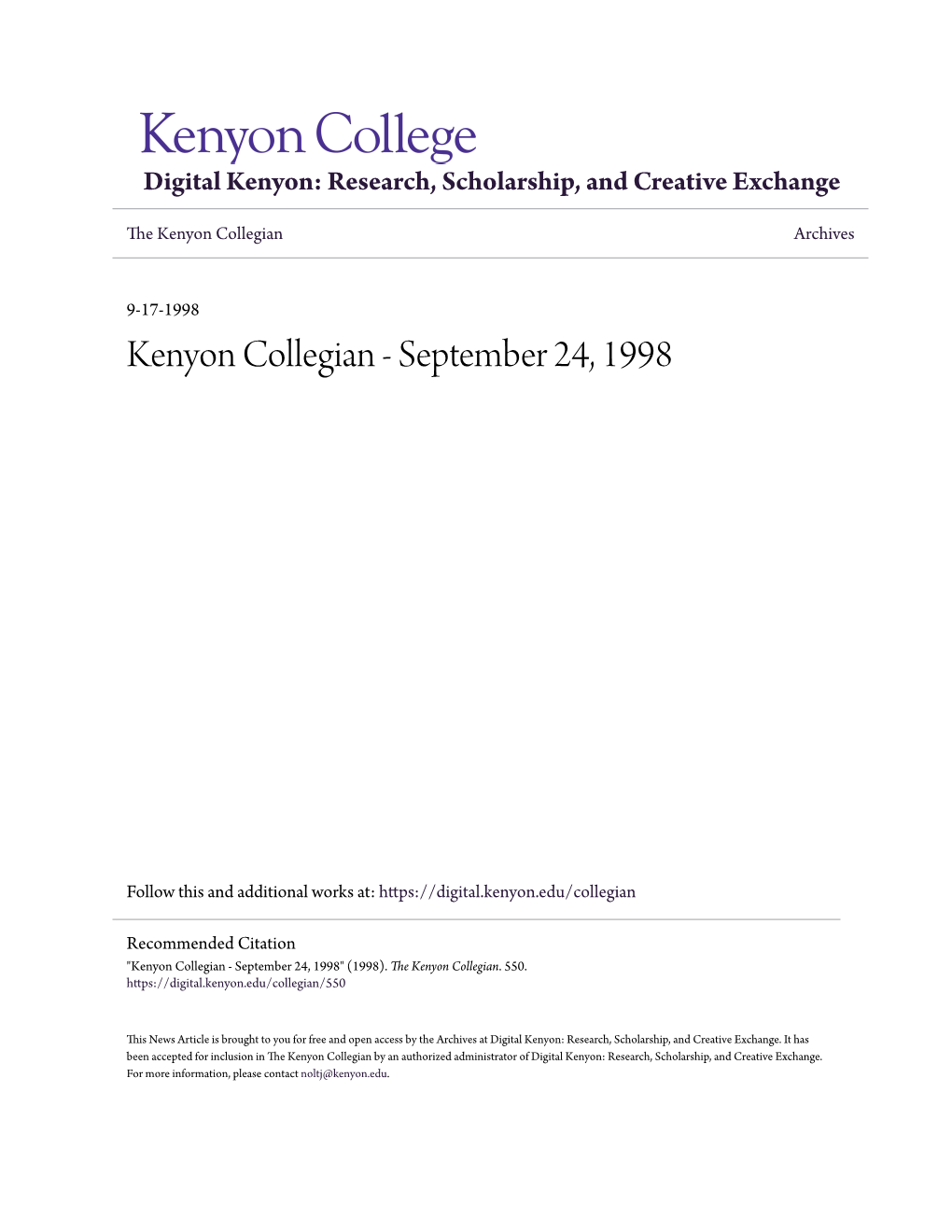 Kenyon Collegian Archives