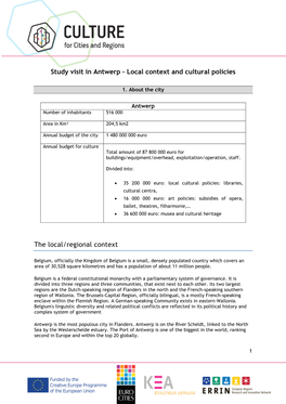 Study Visit in Antwerp – Local Context and Cultural Policies