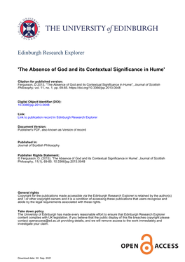The Absence of God and Its Contextual Significance for Hume1