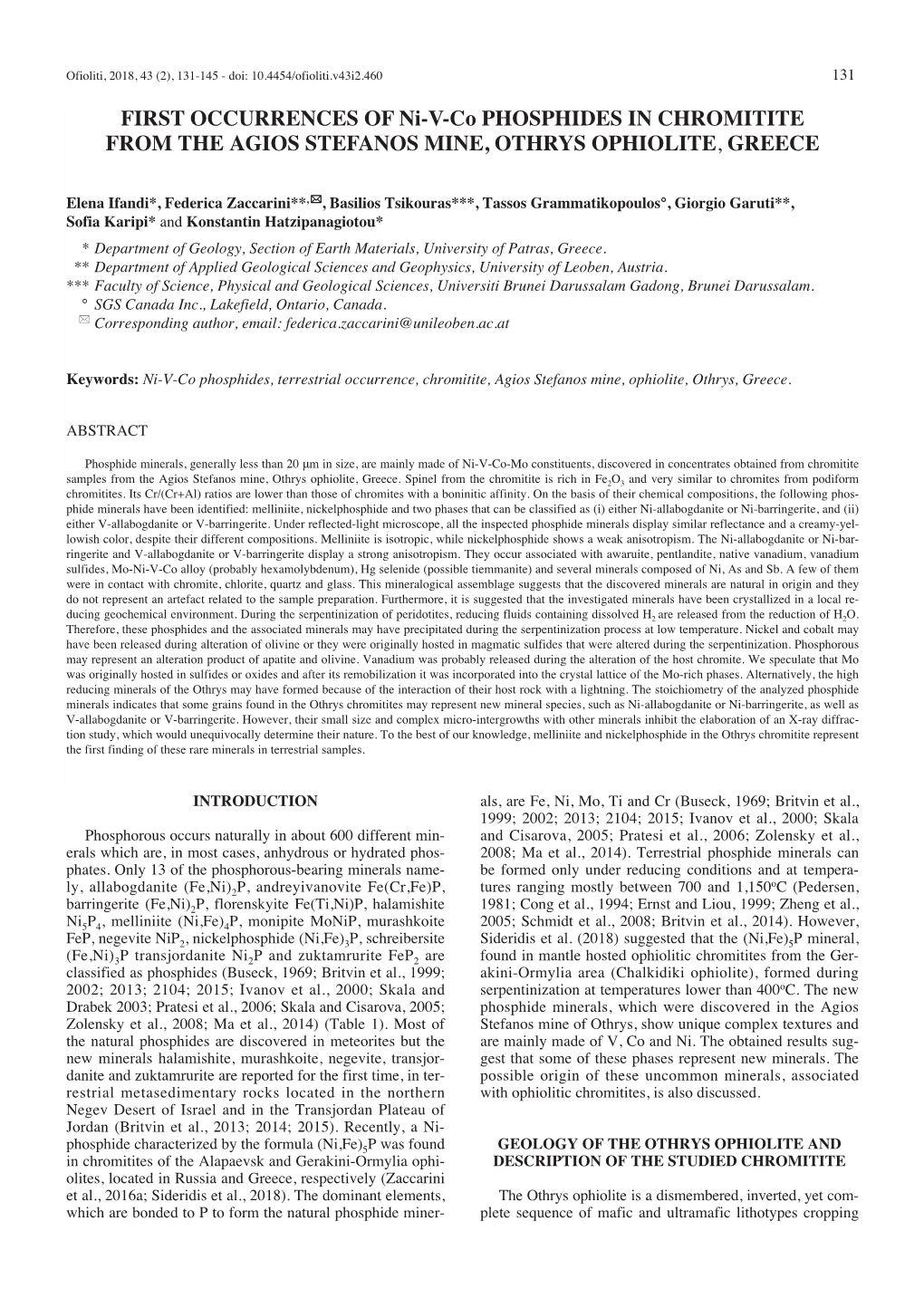 FIRST OCCURRENCES of Nisvsco PHOSPHIDES in CHROMITITE