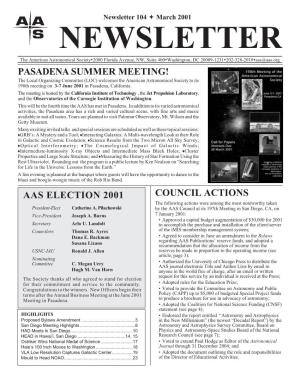 Newsletter 104 ª March 2001 NEWSLETTER