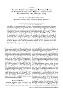 Revision of the Narcotic Species of Nepalomyia Hollis (= Neurigonella Robinson) (Diptera: Dolichopodidae: Peloropeodinae) with A