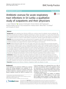Antibiotic Overuse for Acute Respiratory Tract Infections in Sri Lanka: a Qualitative Study of Outpatients and Their Physicians L