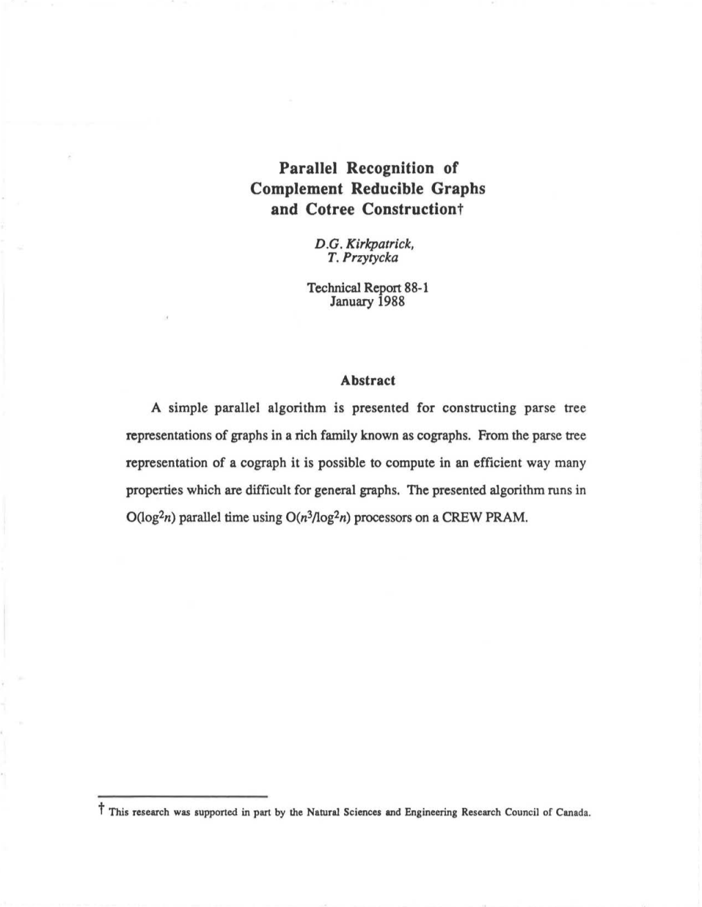 Parallel Recognition of Complement Reducible Graphs and Cotree Constructiont