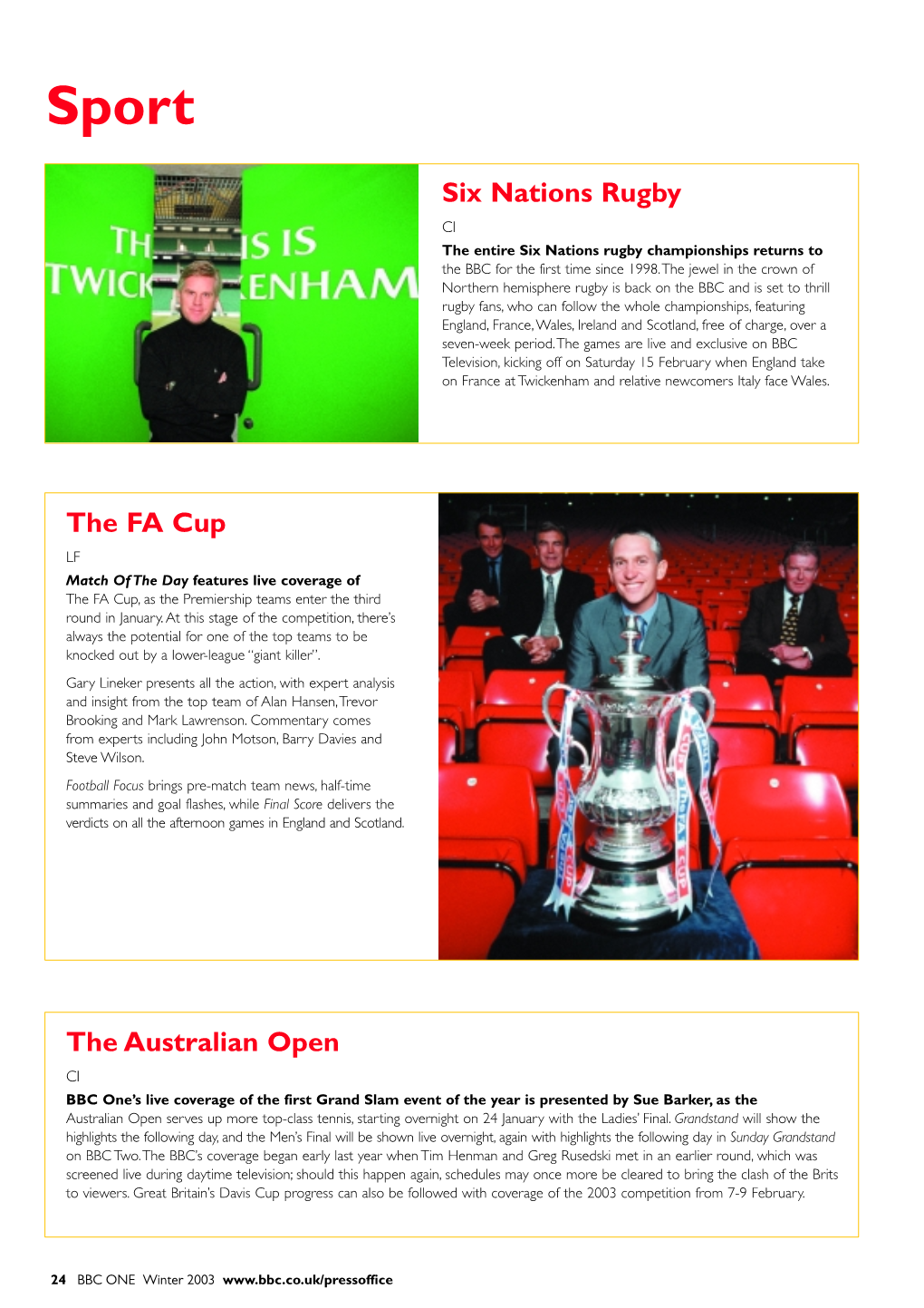 The FA Cup the Australian Open Six Nations Rugby