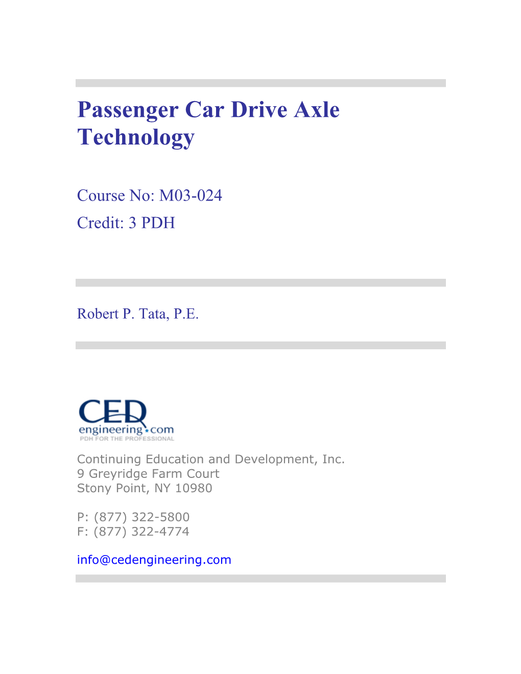 Passenger Car Drive Axle Technology