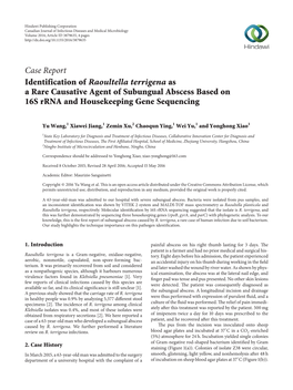 Identification of Raoultella Terrigena As a Rare Causative Agent of Subungual Abscess Based on 16S Rrna and Housekeeping Gene Sequencing