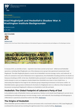 Imad Mughniyeh and Hezbollah's Shadow War: a Washington Institute Backgrounder by Matthew Levitt