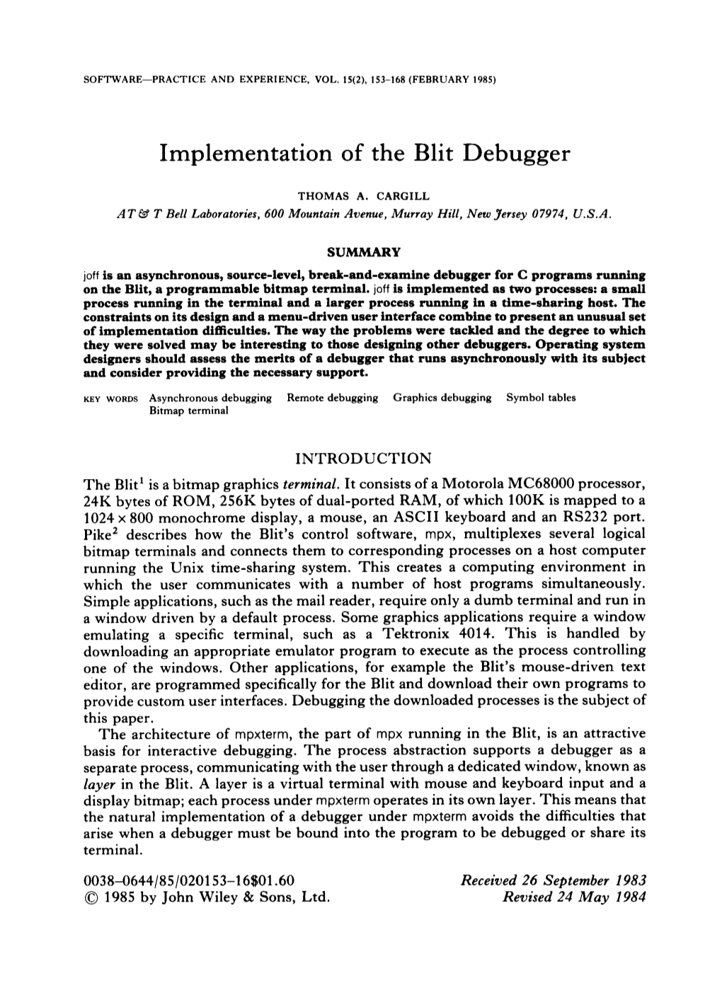 Implementation of the Blit Debugger