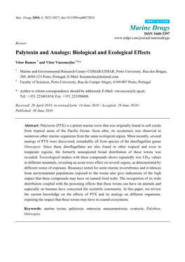 Palytoxin and Analogs: Biological and Ecological Effects