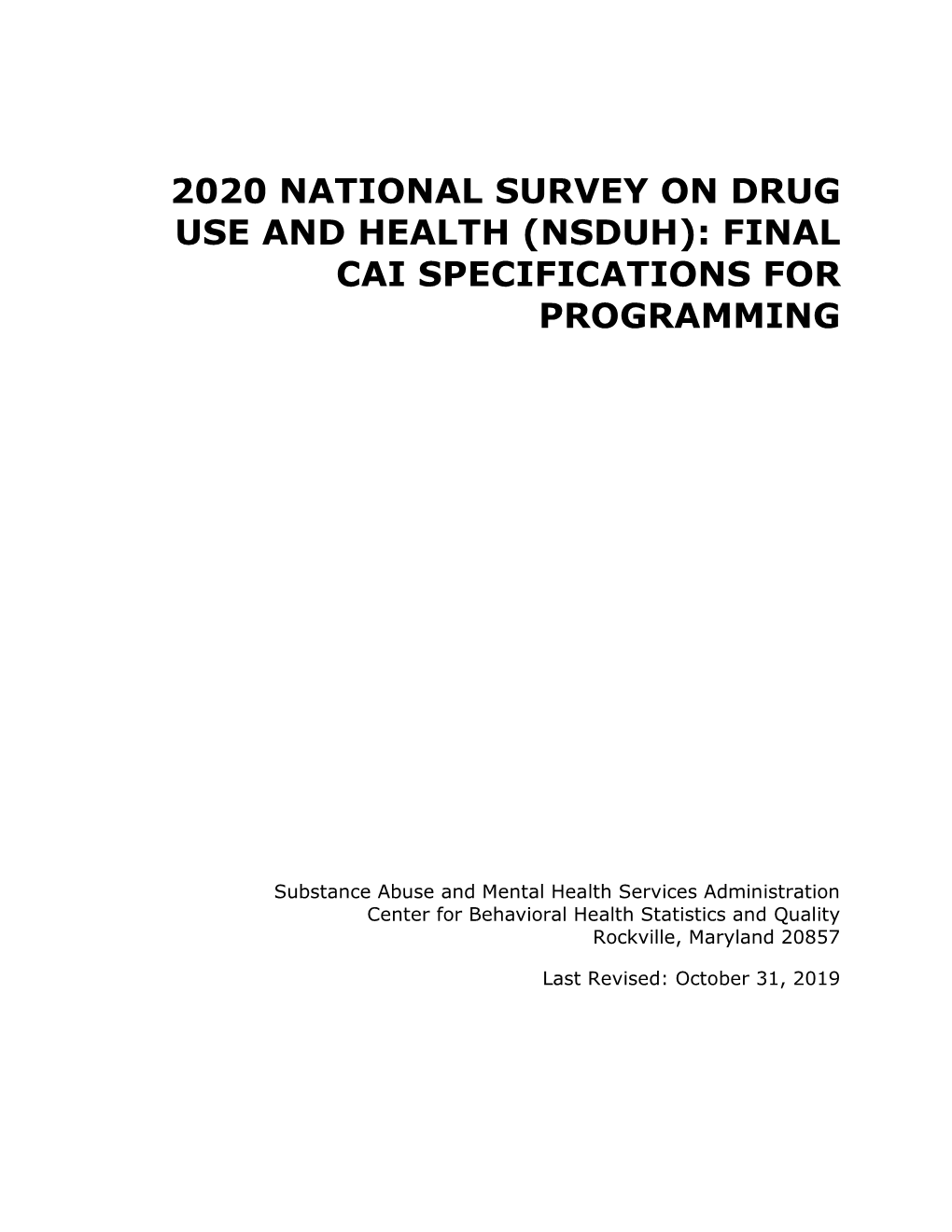 2020 NSDUH Final CAI Specifications for Programming