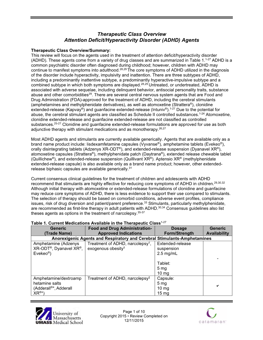 Therapeutic Class Overview Attention Deficit/Hyperactivity Disorder (ADHD) Agents