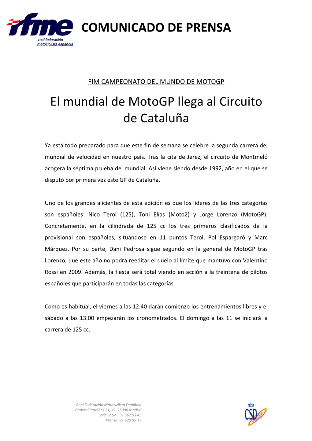 El Mundial De Motogp Llega Al Circuito De Cataluña