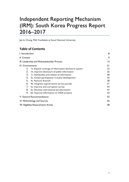 IRM): South Korea Progress Report 2016–2017