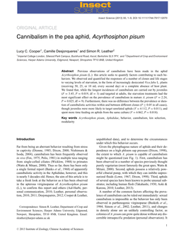Cannibalism in the Pea Aphid, Acyrthosiphon Pisum