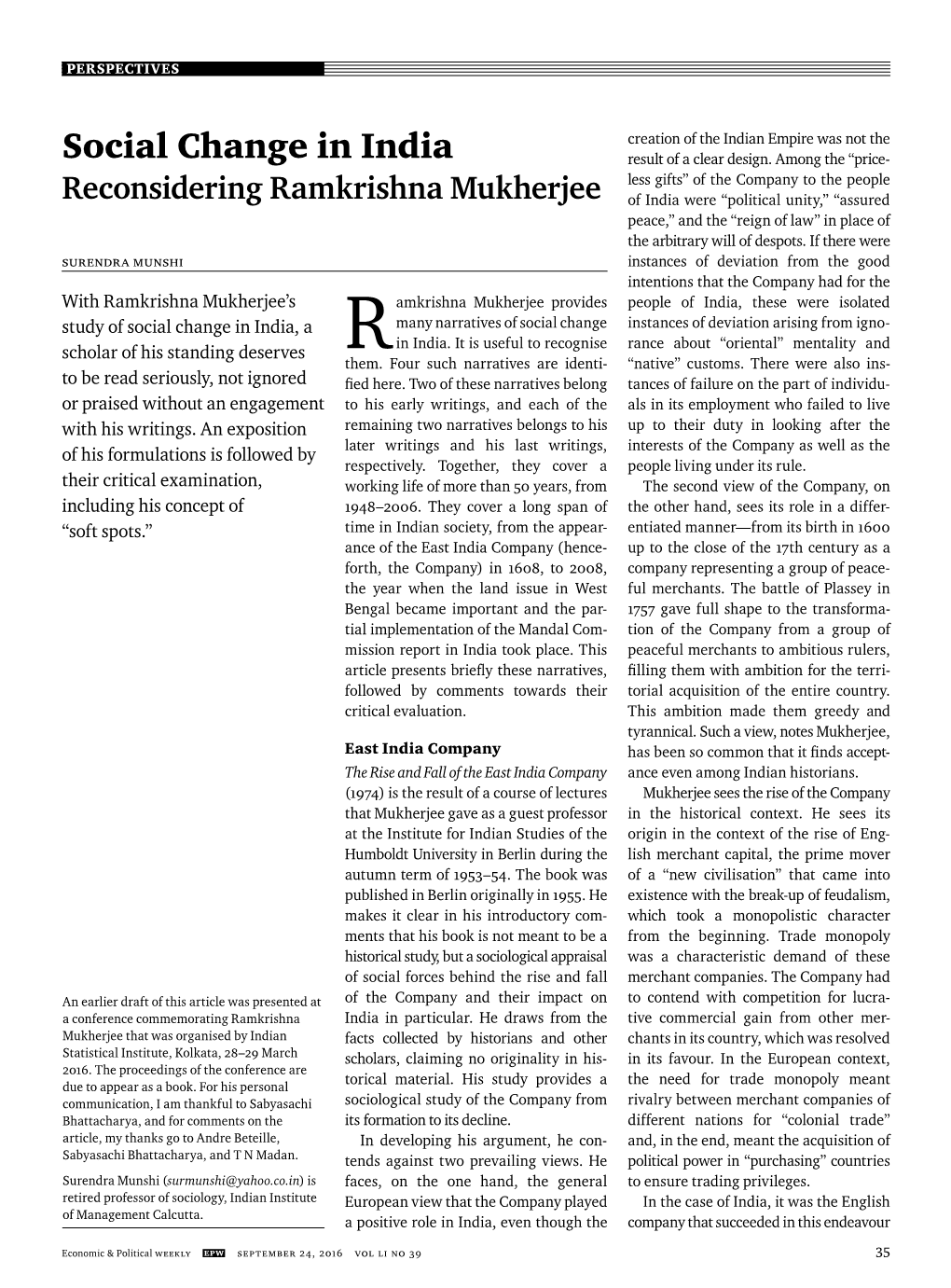 Reconsidering Ramkrishna Mukherjee of India Were “Political Unity,” “Assured Peace,” and the “Reign of Law” in Place of the Arbitrary Will of Despots