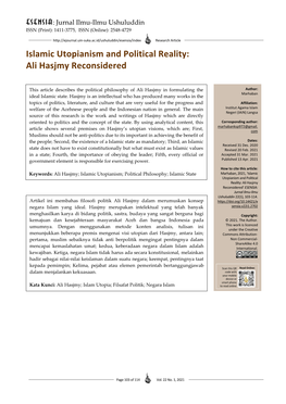 Islamic Utopianism and Political Reality: Ali Hasjmy Reconsidered