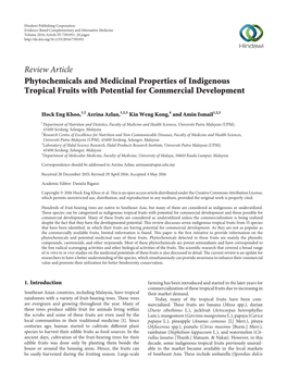Phytochemicals and Medicinal Properties of Indigenous Tropical Fruits with Potential for Commercial Development