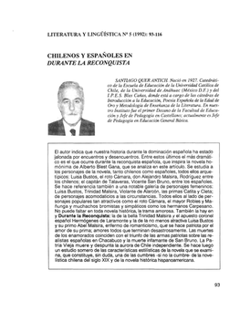Chilenos Y Españoles En "Durante La Reconquista"