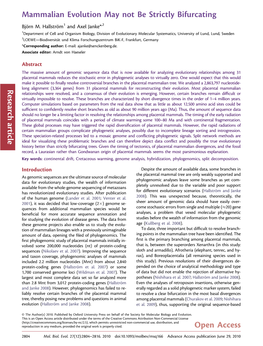 Mammalian Evolution May Not Be Strictly Bifurcating Open Access Research Article