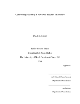 Confronting Modernity in Kawabata Yasunari's Literature Quade