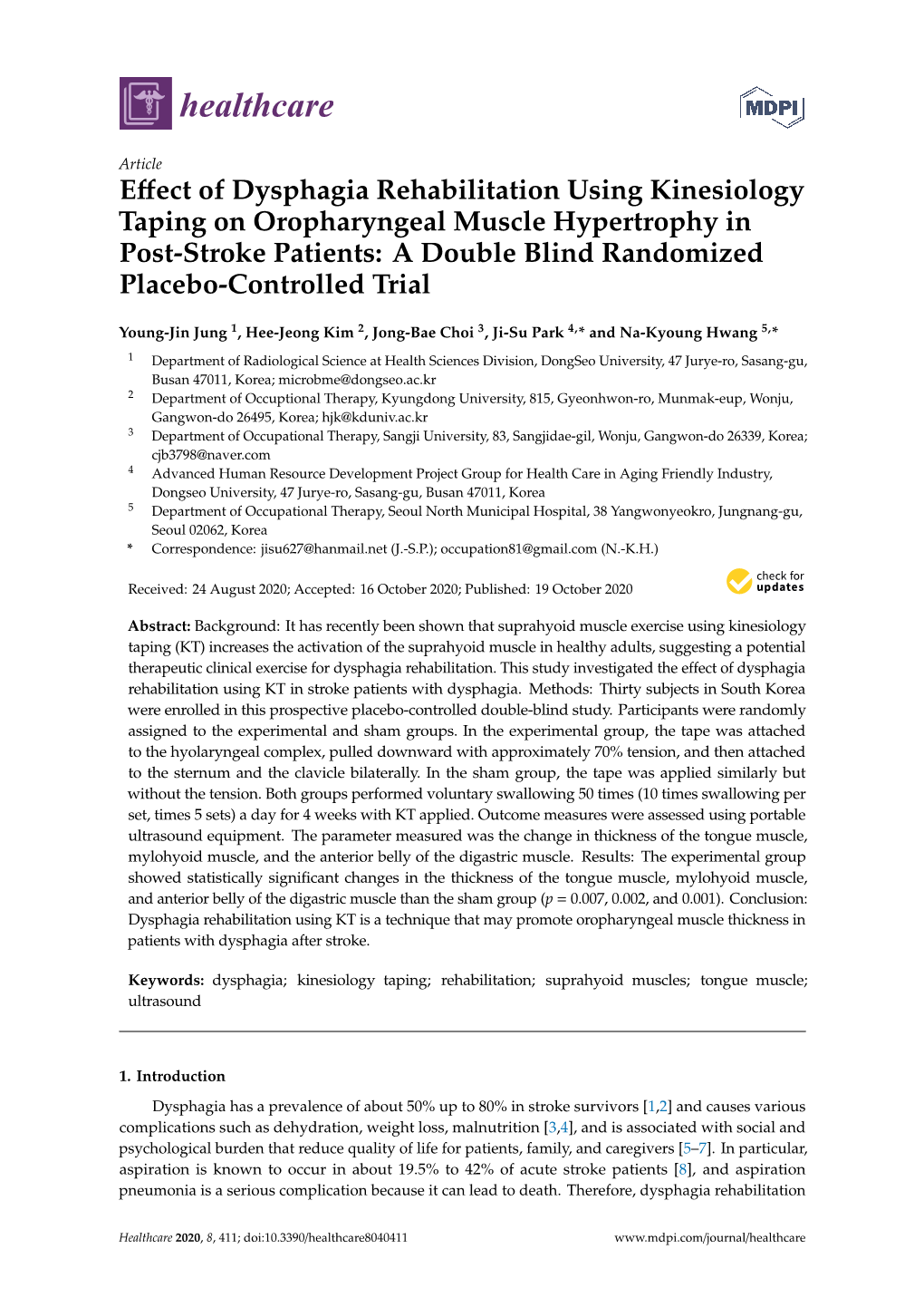 Effect of Dysphagia Rehabilitation Using Kinesiology Taping