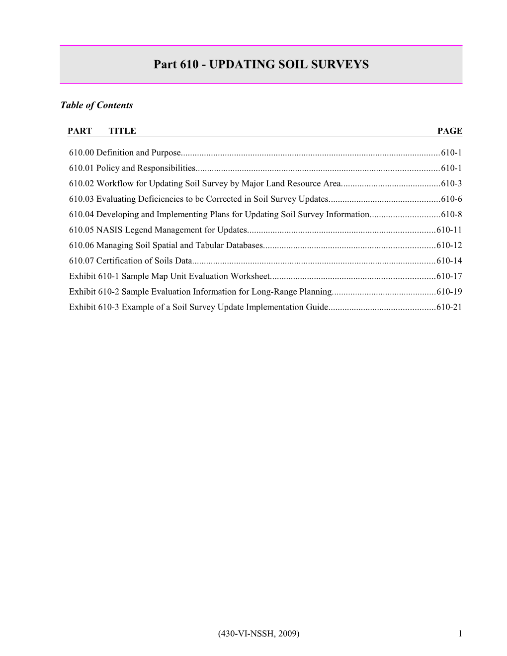 Part 610 - UPDATING SOIL SURVEYS